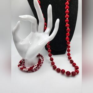 Silk wrapped beaded necklace AND 2 hand crafted stretch bracelets!